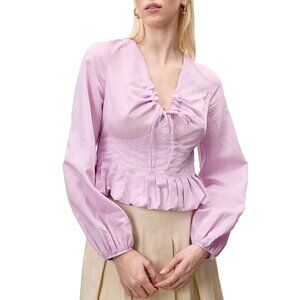 Rebecca Taylor Women's Allegra Stripe Long Sleeve V-Neck Tie Blouse Size 6 NWT
